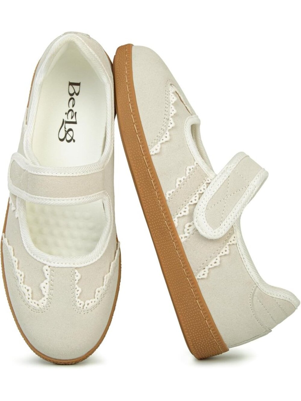 Women's Beige Non Slip Walking Flats Shoes Comfortable Ballet Sneakers